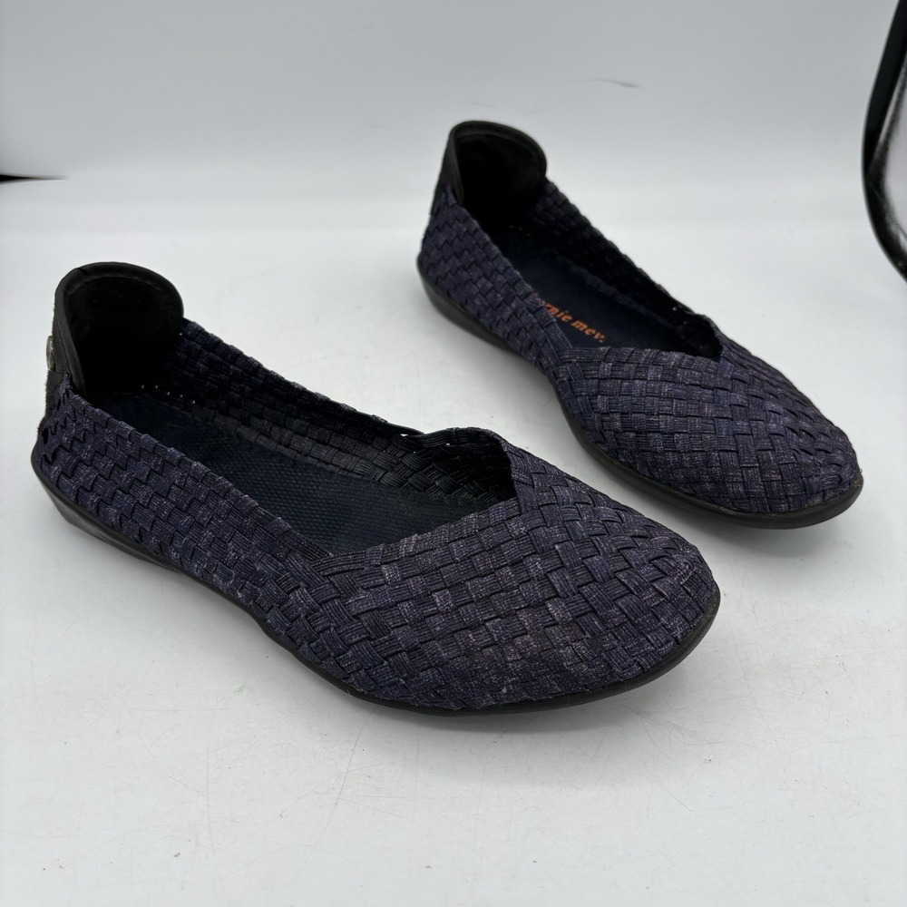 Bernie Mev Shoes Womens Size 7.5 Catwalk‎ Slip On Dark Purple Weave Shimmer Flat